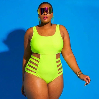 Plusock Cutout Splash Print One-Piece Swimsuit - Green - 4XL - image 2