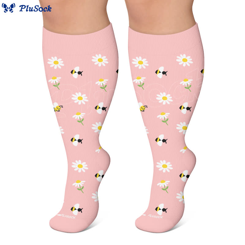 Plusock Plus Size Daisy Bee Flower Print Compression Socks - image 5