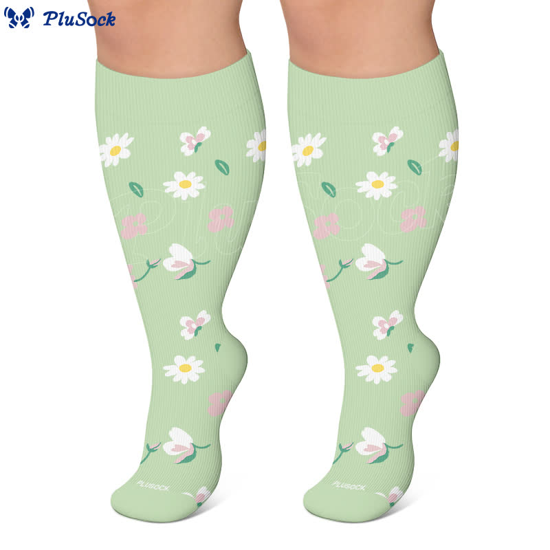 Plusock Plus Size Daisy Bee Flower Print Compression Socks - image 6