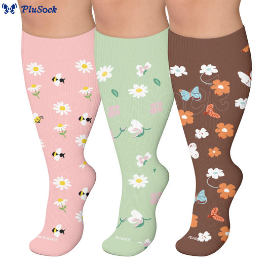 Plusock Plus Size Daisy Bee Flower Print Compression Socks - image 0