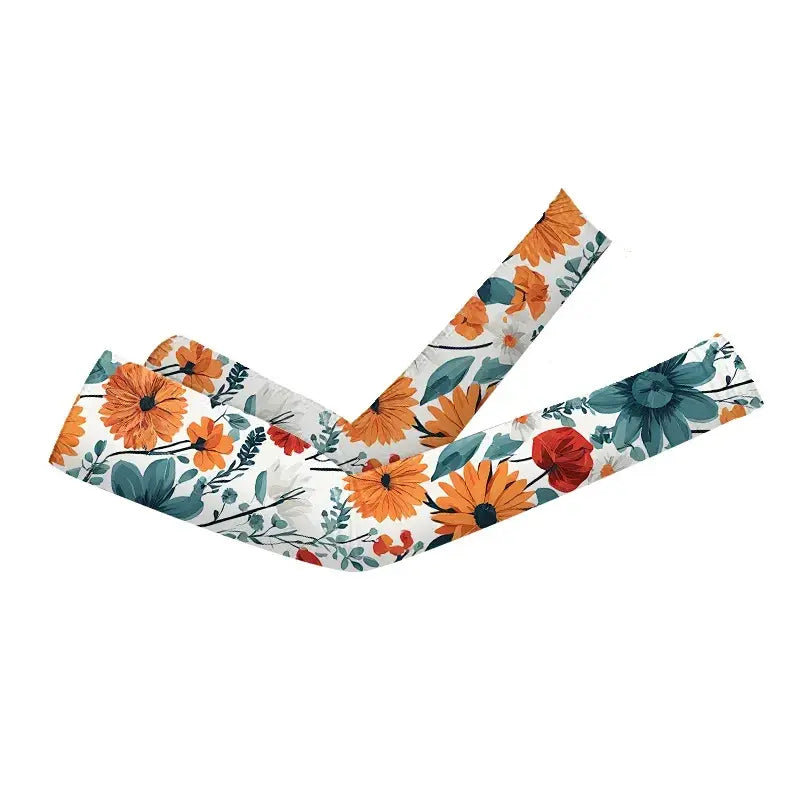 Plusock Flower Print Cooling Arm Sleeves(2 Pairs) - Orange - One Size - image 0