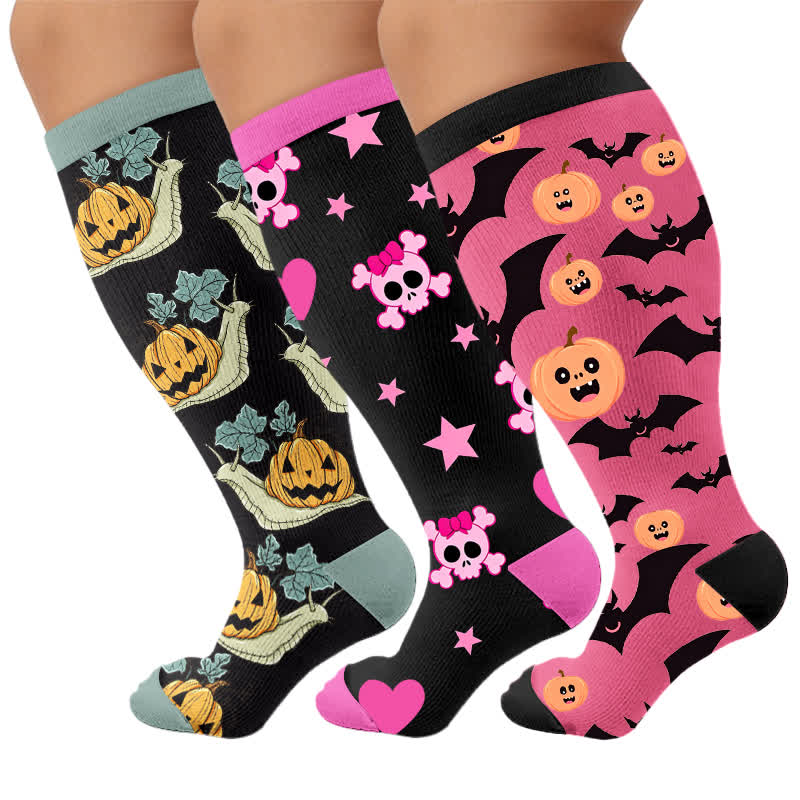 Plusock Plus Size Snail Pumpkin Compression Socks - Multicolor(3 Pairs) - 4XL - image 4