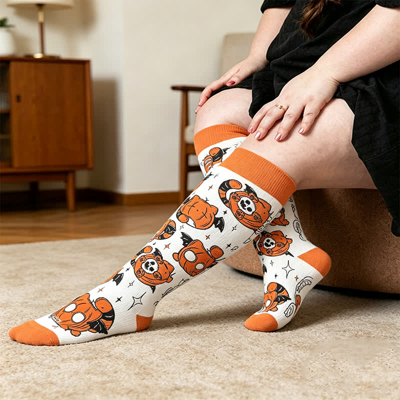 Plusock Plus Size Pumpkin Parade Compression Socks - White(1 Pair) - 4XL - image 1