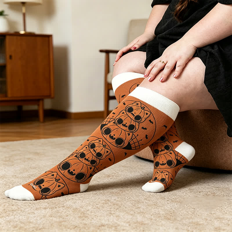 Plusock Plus Size Pumpkin Parade Compression Socks - Yellow(1 Pair) - 4XL - image 3