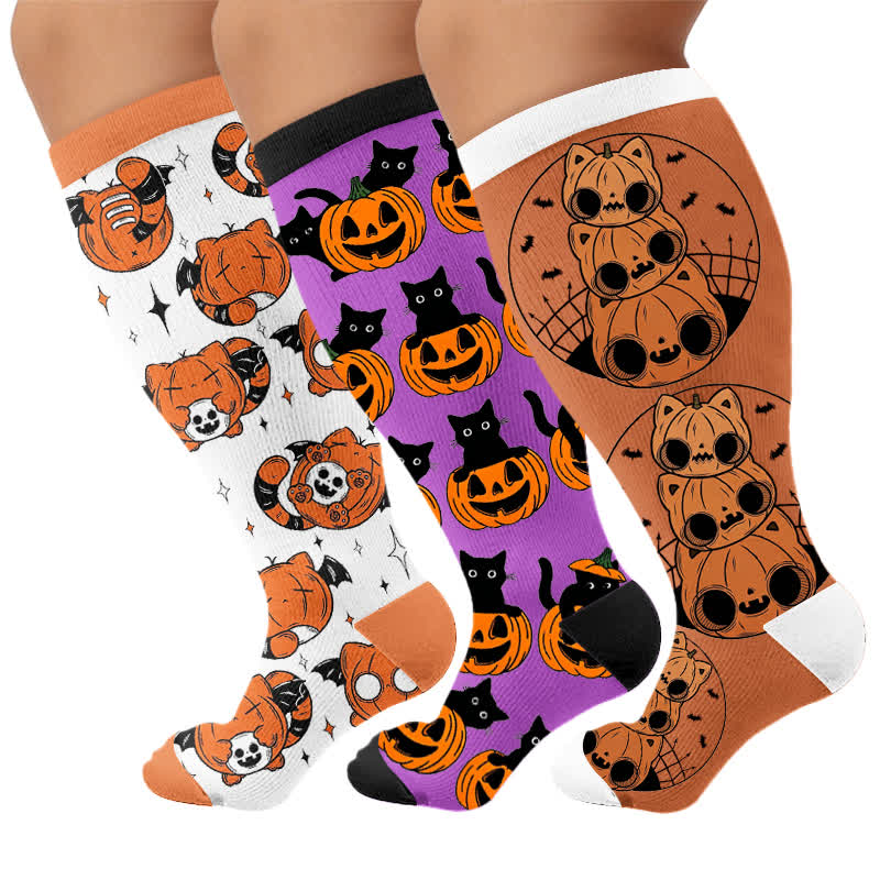 Plusock Plus Size Pumpkin Parade Compression Socks - Multicolor(3 Pairs) - 4XL - image 4