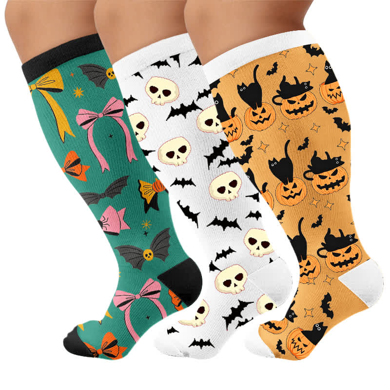 Plusock Plus Size Halloween Bat Compression Socks - Multicolor(3 Pairs) - 4XL - image 4