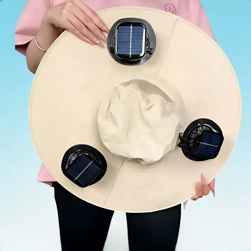 Plusock Solar Cooling Wide Brim Sun Hat - Beige - One Size - 3 Fans - image 11