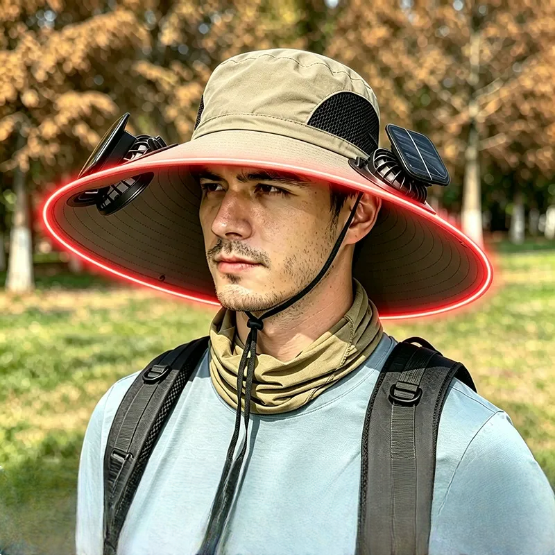 Plusock Solar Cooling Wide Brim Sun Hat - Beige - One Size - 2 Fans - image 3