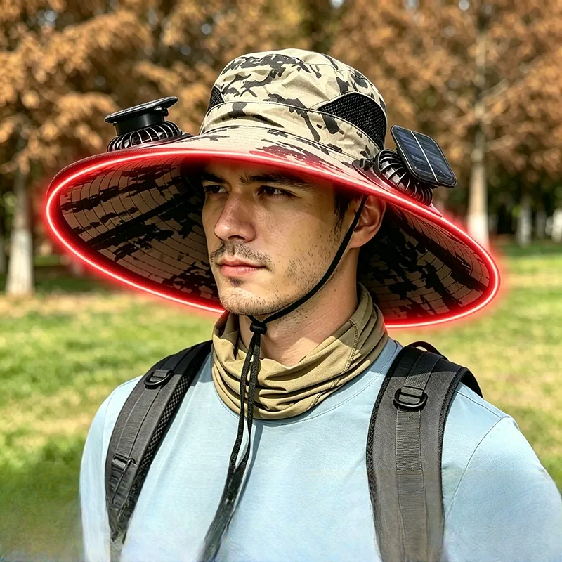 Plusock Solar Cooling Wide Brim Sun Hat - Khaki - One Size - 2 Fans - image 5