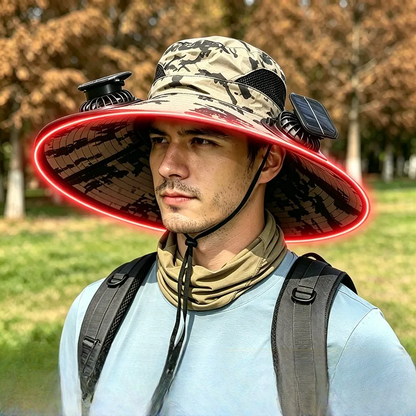 Plusock Solar Cooling Wide Brim Sun Hat - Khaki - One Size - 2 Fans - image 5