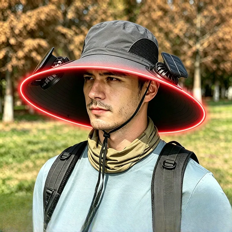 Plusock Solar Cooling Wide Brim Sun Hat - Dark Grey - One Size - 2 Fans - image 2