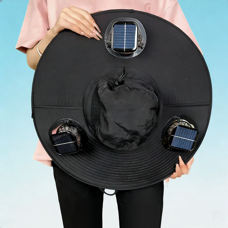 Plusock Solar Cooling Wide Brim Sun Hat - Black - One Size - 3 Fans - image 10