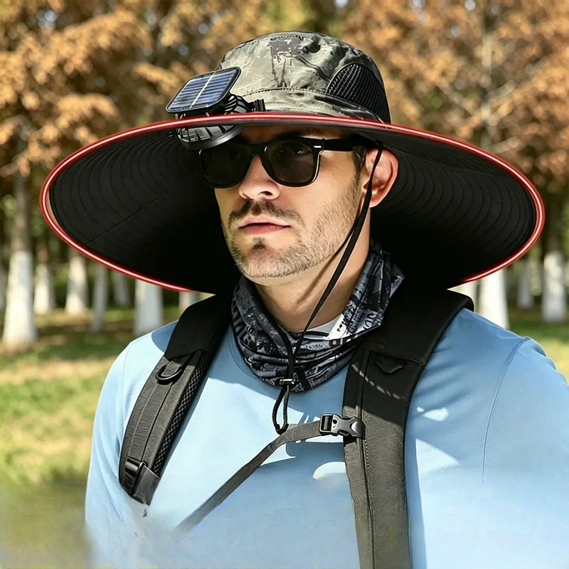 Plusock Solar Cooling Wide Brim Sun Hat - Army Green - One Size - 1 Fan - image 7