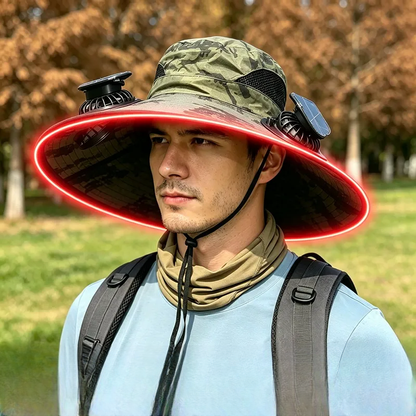Plusock Solar Cooling Wide Brim Sun Hat - Army Green - One Size - 2 Fans - image 4