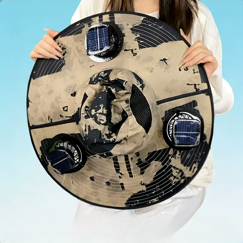 Plusock Solar Cooling Wide Brim Sun Hat - Khaki - One Size - 3 Fans - image 15