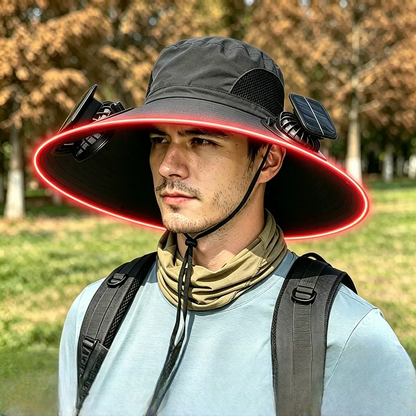 Plusock Solar Cooling Wide Brim Sun Hat - Black - One Size - 2 Fans - image 1