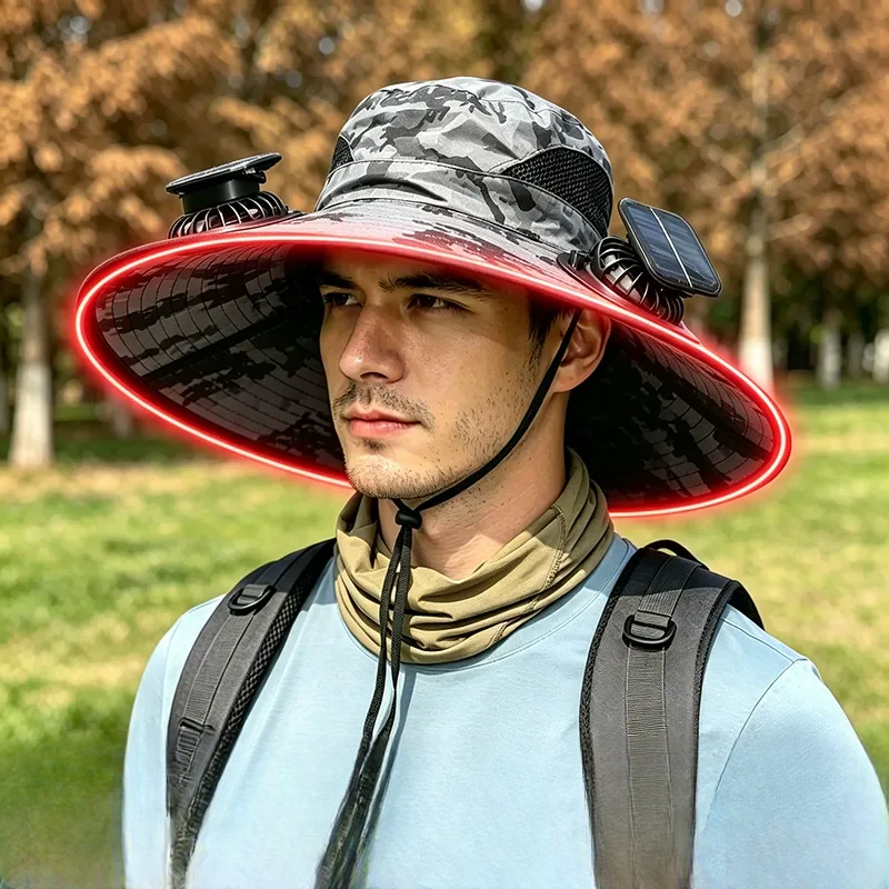 Plusock Solar Cooling Wide Brim Sun Hat - Grey - One Size - 2 Fans - image 6