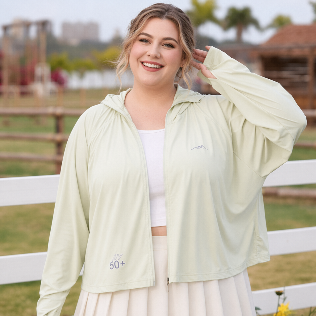 Plusock Hooded Zip Sun Protection Jacket - Green - 4XL - image 5
