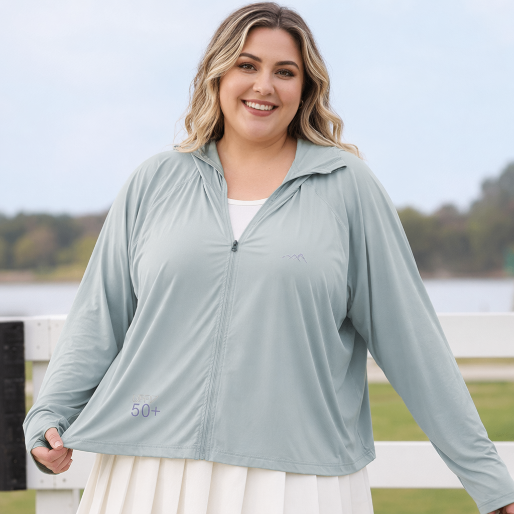 Plusock Hooded Zip Sun Protection Jacket - Grey - 4XL - image 2