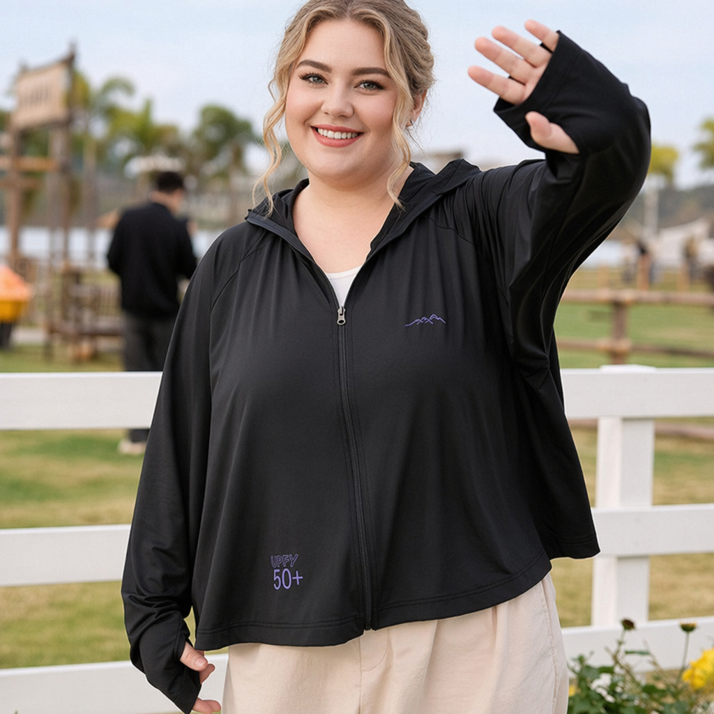 Plusock Hooded Zip Sun Protection Jacket - Black - 4XL - image 0