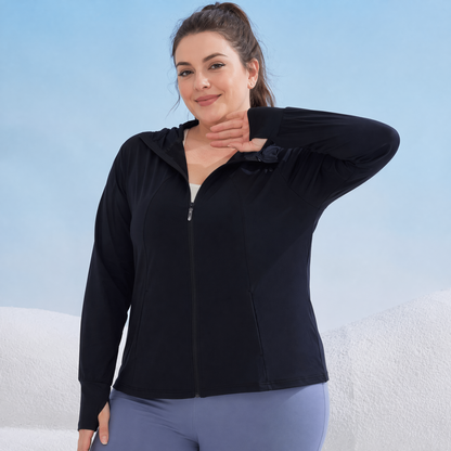Plusock Lightweight Hooded Zip Sun Protection Jacket - Black - 2XL - image 3