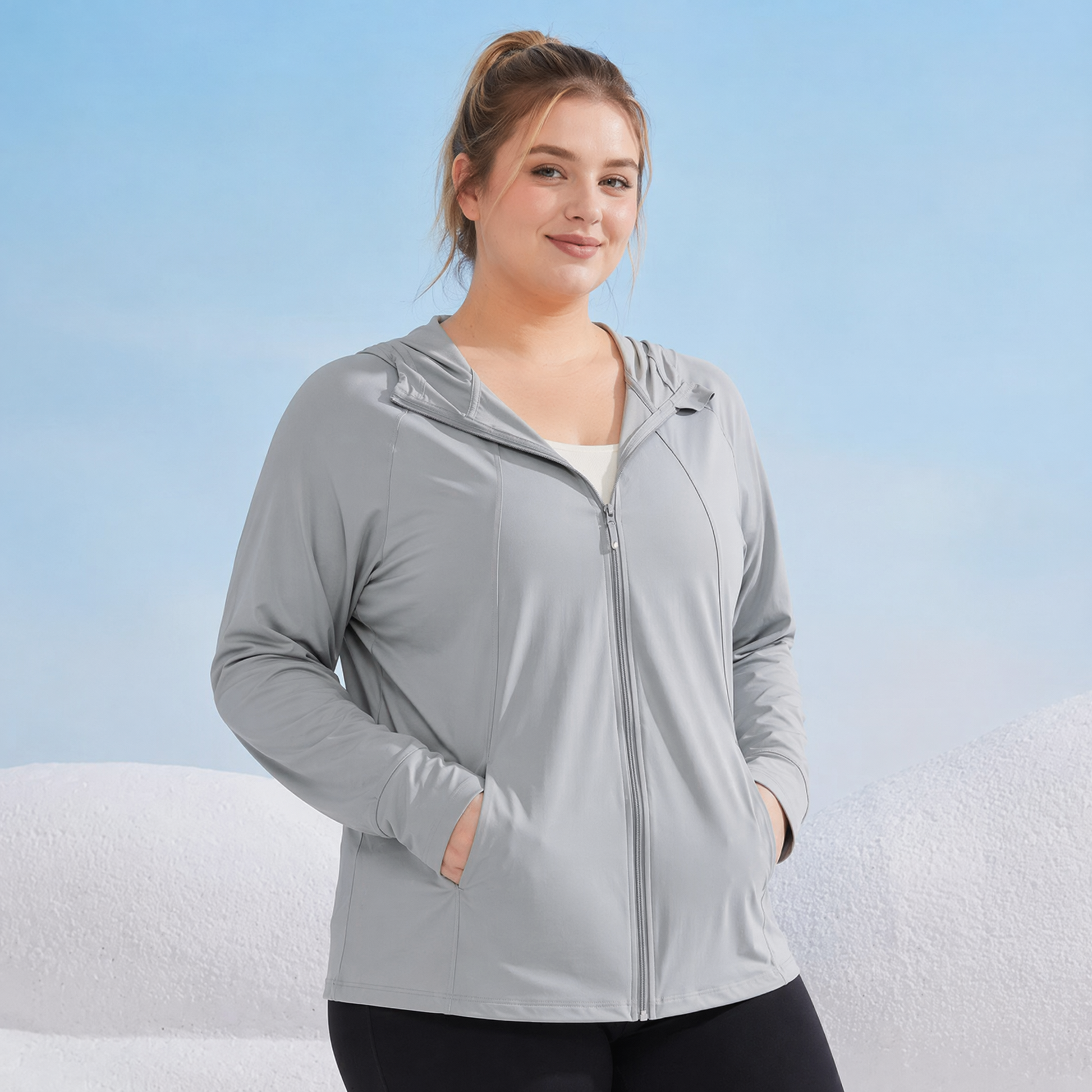 Plusock Lightweight Hooded Zip Sun Protection Jacket - Grey - 2XL - image 0