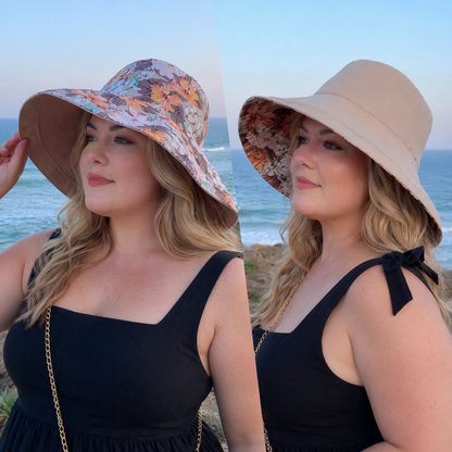 Plusock Floral Lined Beach Sun Hat - Khaki - One Size - image 4