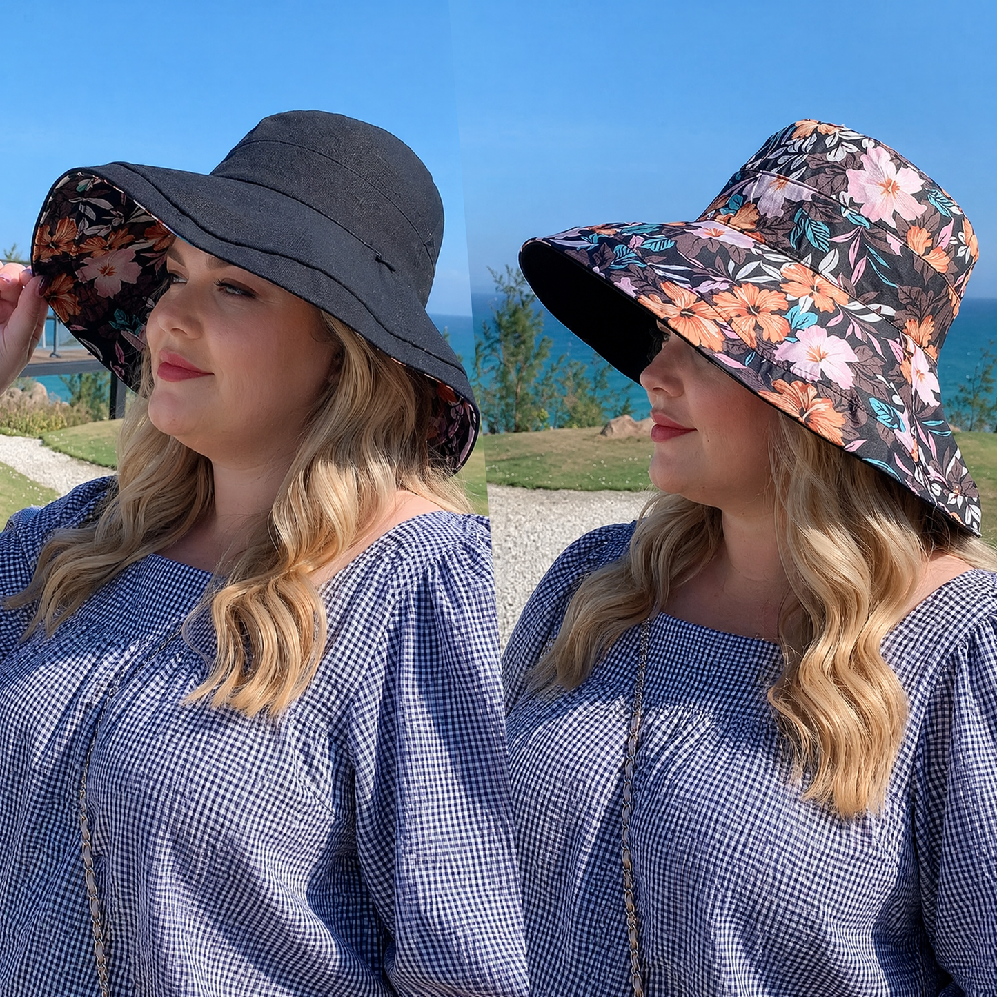 Plusock Floral Lined Beach Sun Hat - Black - One Size - image 8