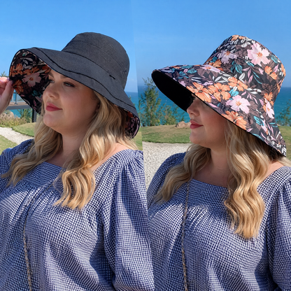 Plusock Floral Lined Beach Sun Hat - Black - One Size - image 8