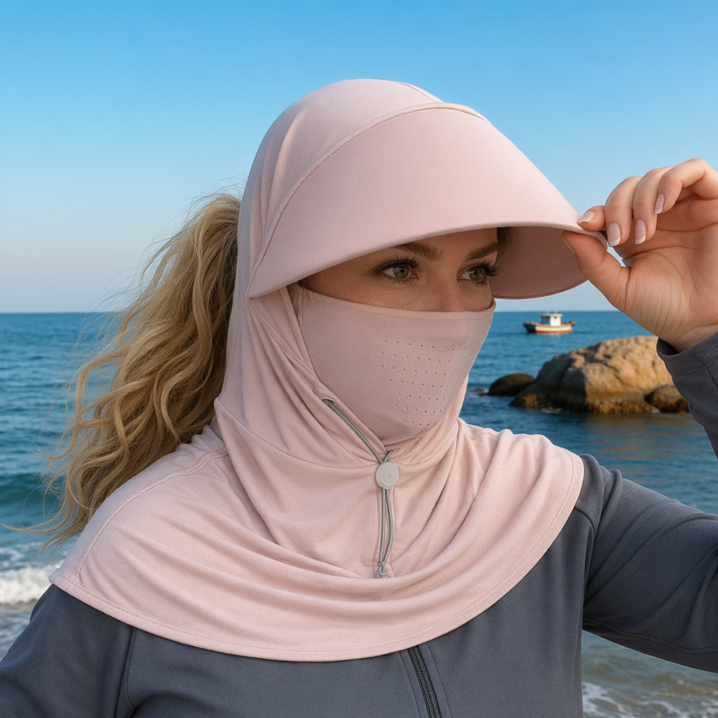 Plusock UV Shield Neck Cape Sun Hat - Pink - One Size - image 1