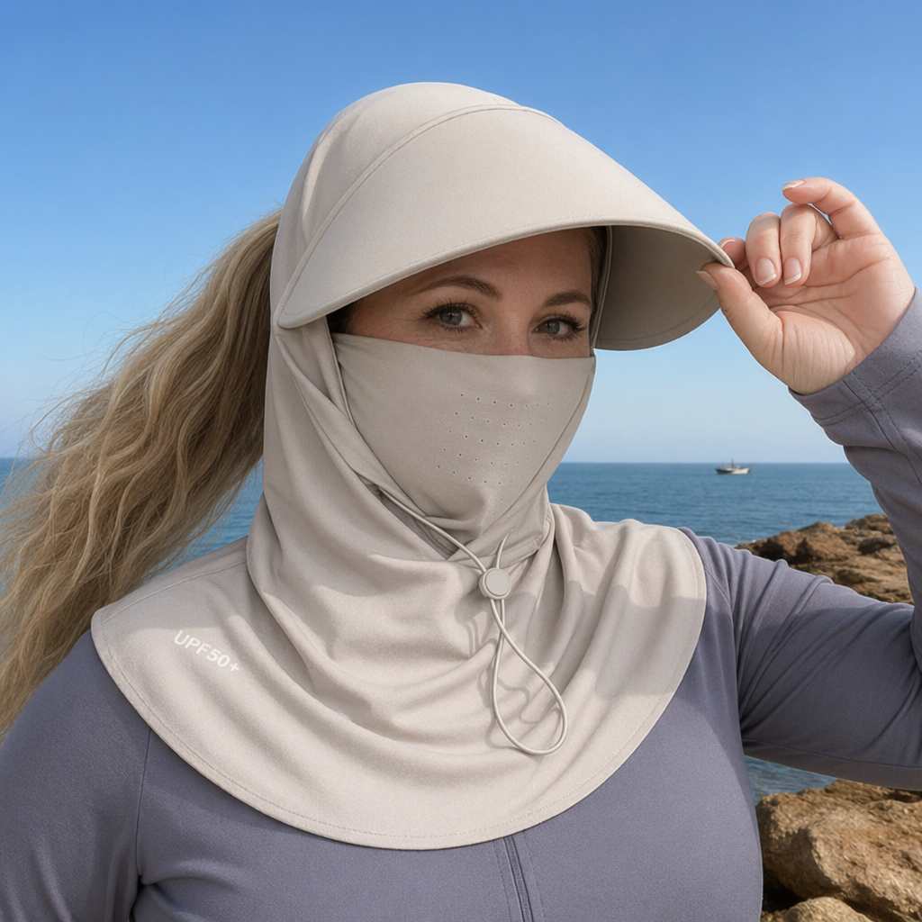 Plusock UV Shield Neck Cape Sun Hat - Khaki - One Size - image 4