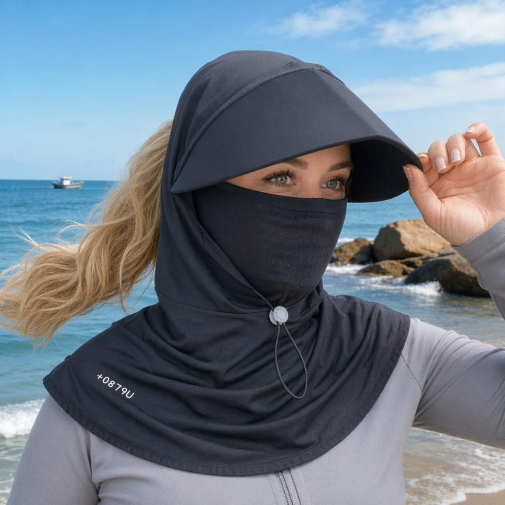 Plusock UV Shield Neck Cape Sun Hat - Black - One Size - image 2
