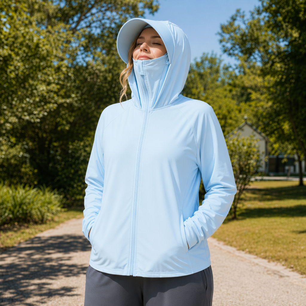 Plusock Lightweight Hooded Sun Protection Clothing - Sky Blue - 4XL - image 9
