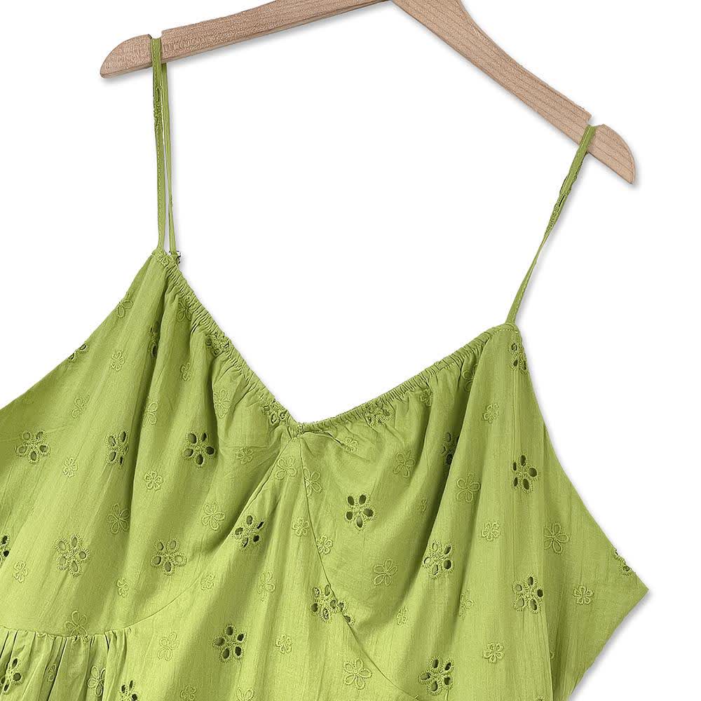 Plusock Green Embroidery Slip Dress & White Puff Sleeve Cardigan Two Piece Set - image 5