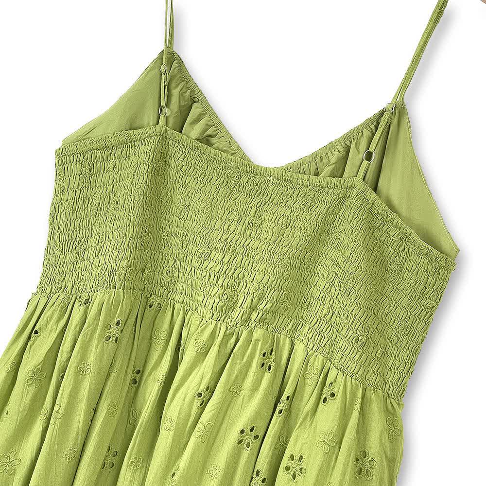 Plusock Green Embroidery Slip Dress & White Puff Sleeve Cardigan Two Piece Set - image 7