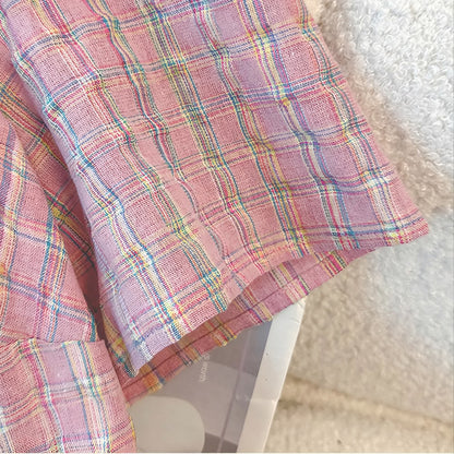 Plusock Pink Textured Plaid Square Neck Tie Front Midi Dress - image 3
