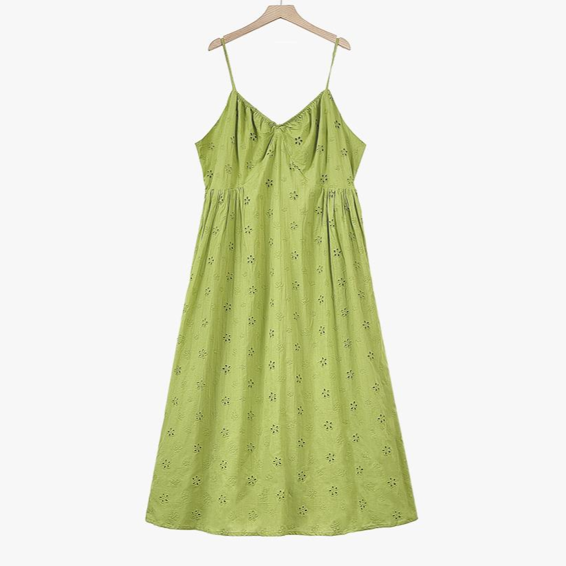Plusock Green Embroidery Slip Dress & White Puff Sleeve Cardigan Two Piece Set - Slip Dress - 6XL - image 4