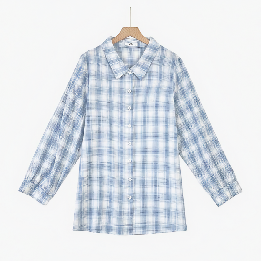 Plusock Plus Size Cotton Plaid Shirt and Cami Dress Lounge Set - Shirt - 6XL - image 1