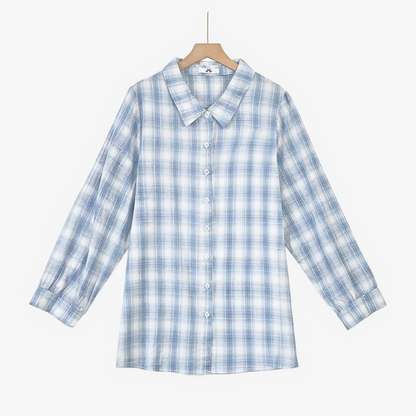 Plusock Plus Size Cotton Plaid Shirt and Cami Dress Lounge Set - Shirt - 6XL - image 1