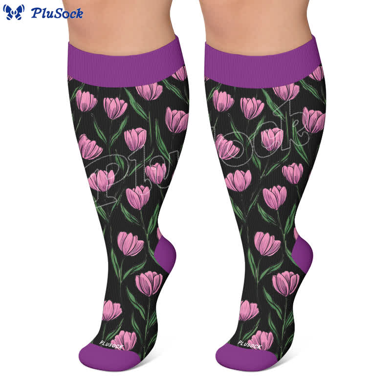 Plusock Plus Size Midnight Tulip Compression Socks - image 5