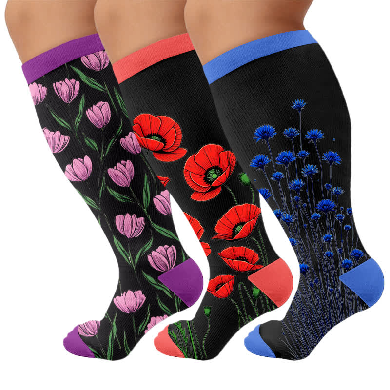 Plusock Plus Size Midnight Tulip Compression Socks - Multicolor(3 Pairs) - 4XL - image 4