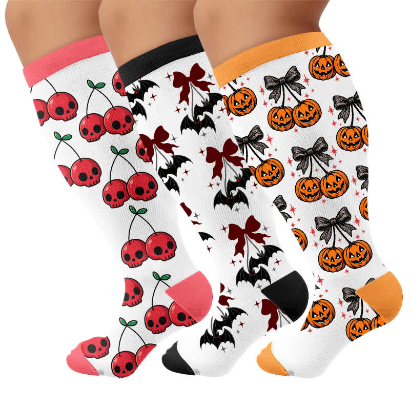 Plusock Plus Size Festive Bow Compression Socks - Multicolor(3 Pairs) - 4XL - image 4