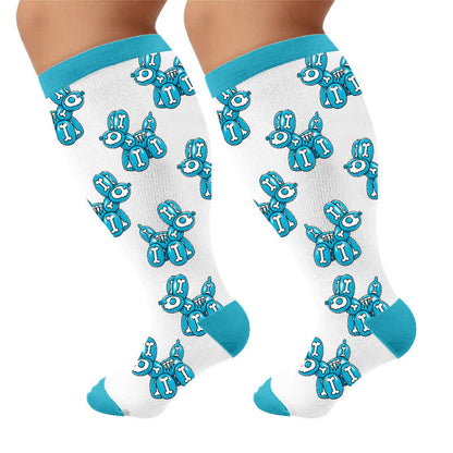 Plusock Plus Size Balloon Dog Skull Compression Socks - Blue(1 Pair) - 4XL - image 10