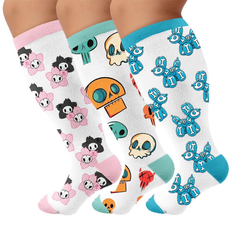 Plusock Plus Size Balloon Dog Skull Compression Socks - Multicolor(3 Pairs) - 4XL - image 4
