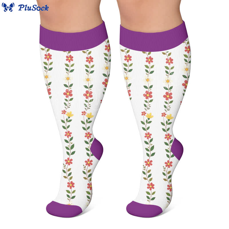 Plusock Plus Size Floral Ribbed Compression Socks - image 5