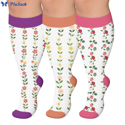 Plusock Plus Size Floral Ribbed Compression Socks - image 0