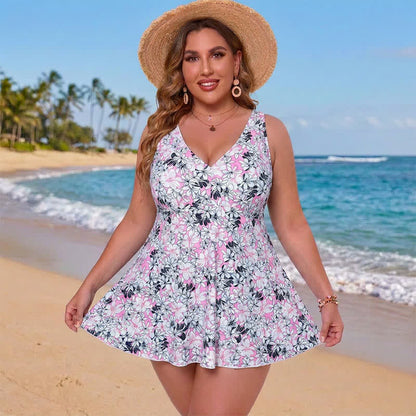 Plusock Floral Skirted Swim Dress - Purple - 5XL - image 2