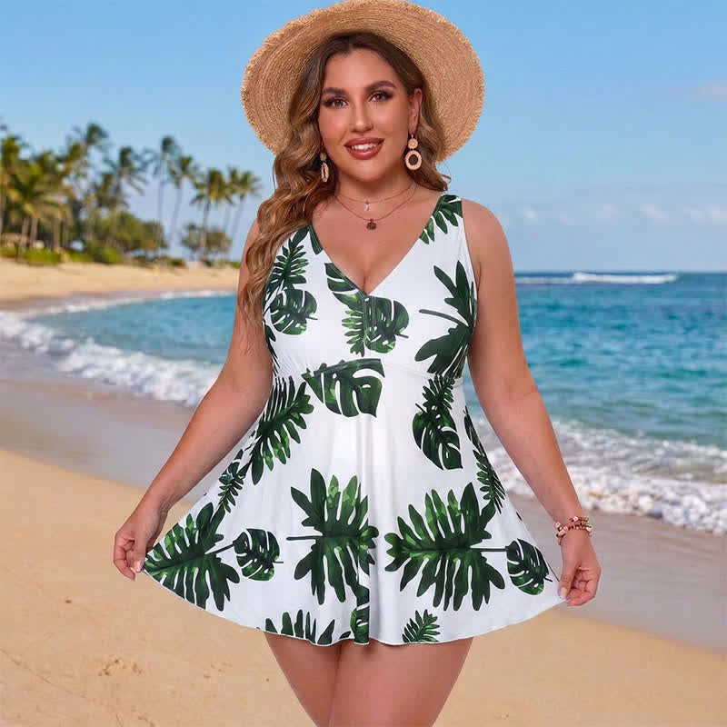 Plusock Floral Skirted Swim Dress - White - 5XL - image 6