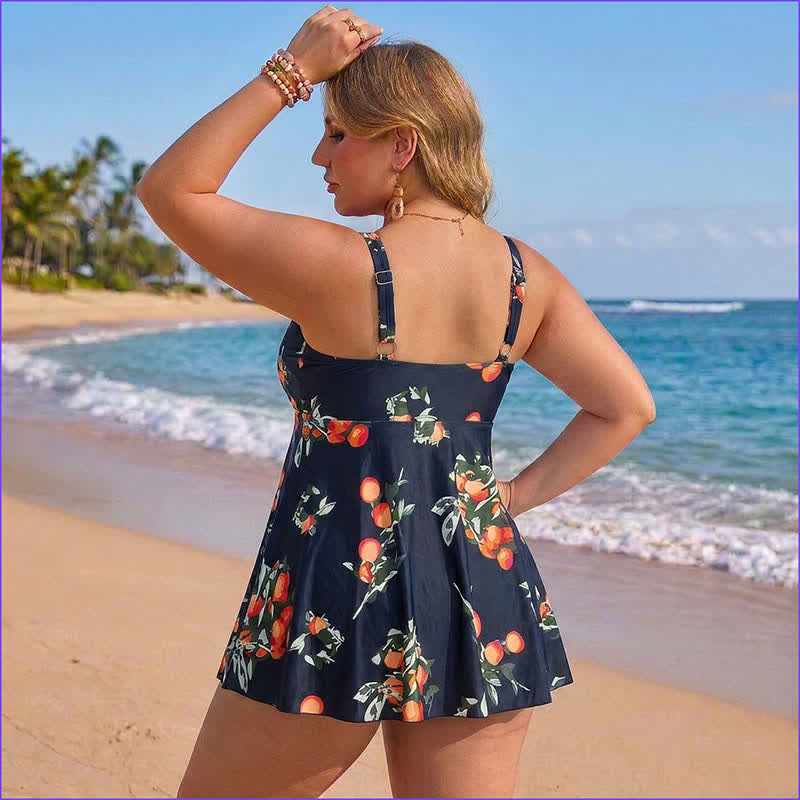 Plusock Leopard Flower Print Empire Waist Swim Dress - image 3