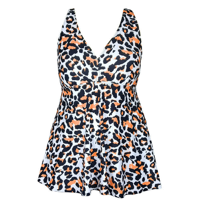 Plusock Leopard Flower Print Empire Waist Swim Dress - image 20